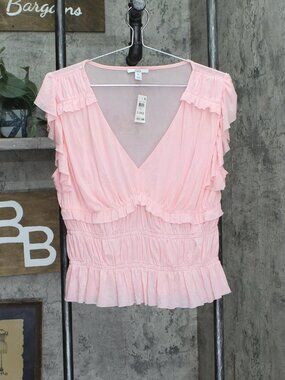 Bar Iii Bar Iii Mesh Flutter Sleeve Top Cupid Blush Xl Sz XL